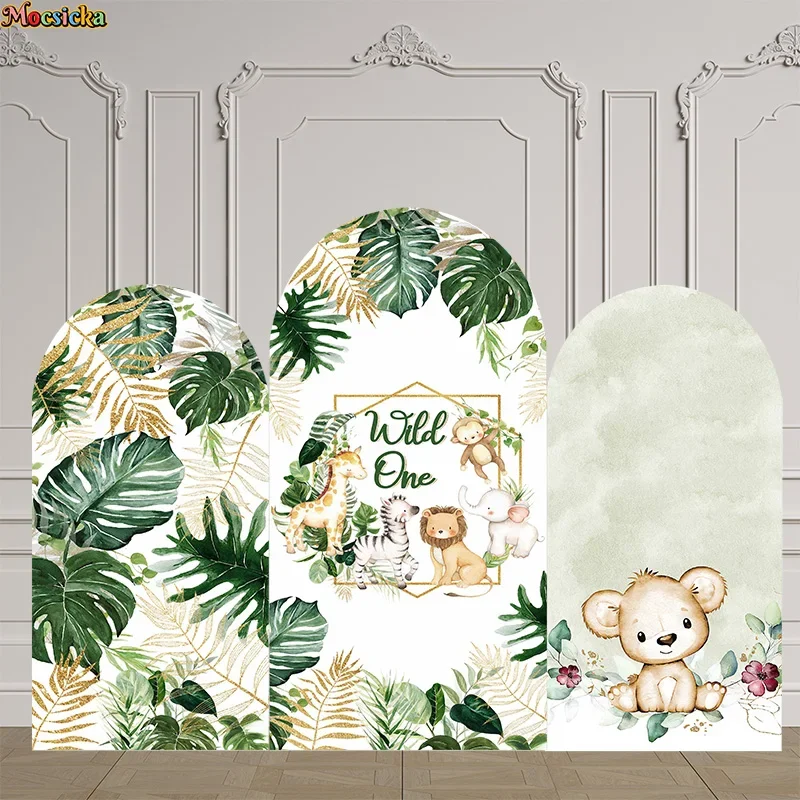 Mocsicka Arched Photography Backdrop Cute Kids Happy Birthday Background Forest Animal Cake Smash Photo Studio Customizable Prop