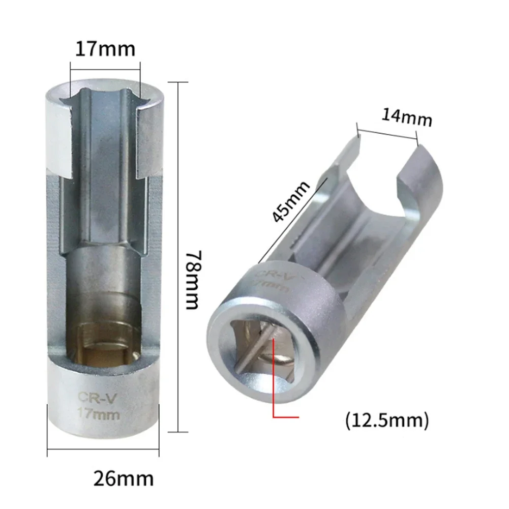 Diesel Fuel Injector Pipe Hexagonal Opening Removal Sleeve Oxygen Sensor Wrench 17/19mm Open Oil Pipe Sleeve Hand Tool