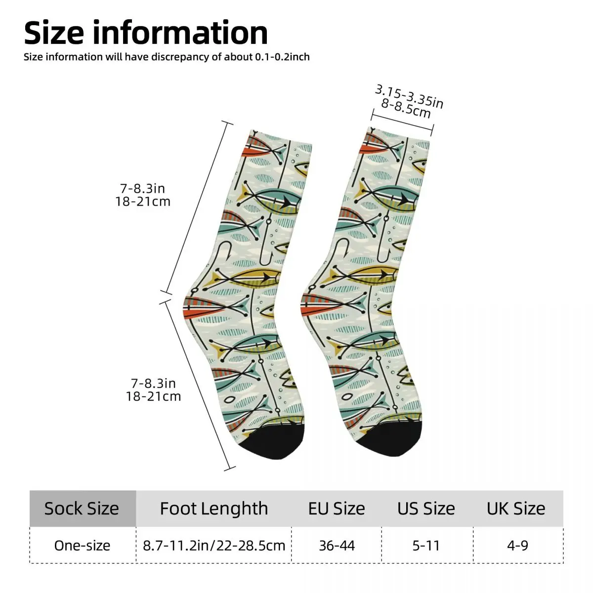 Happy Vintage Color Block Fish Crazy Men's Socks Unisex Harajuku Pattern Printed Novelty Crew Sock Boys Gift