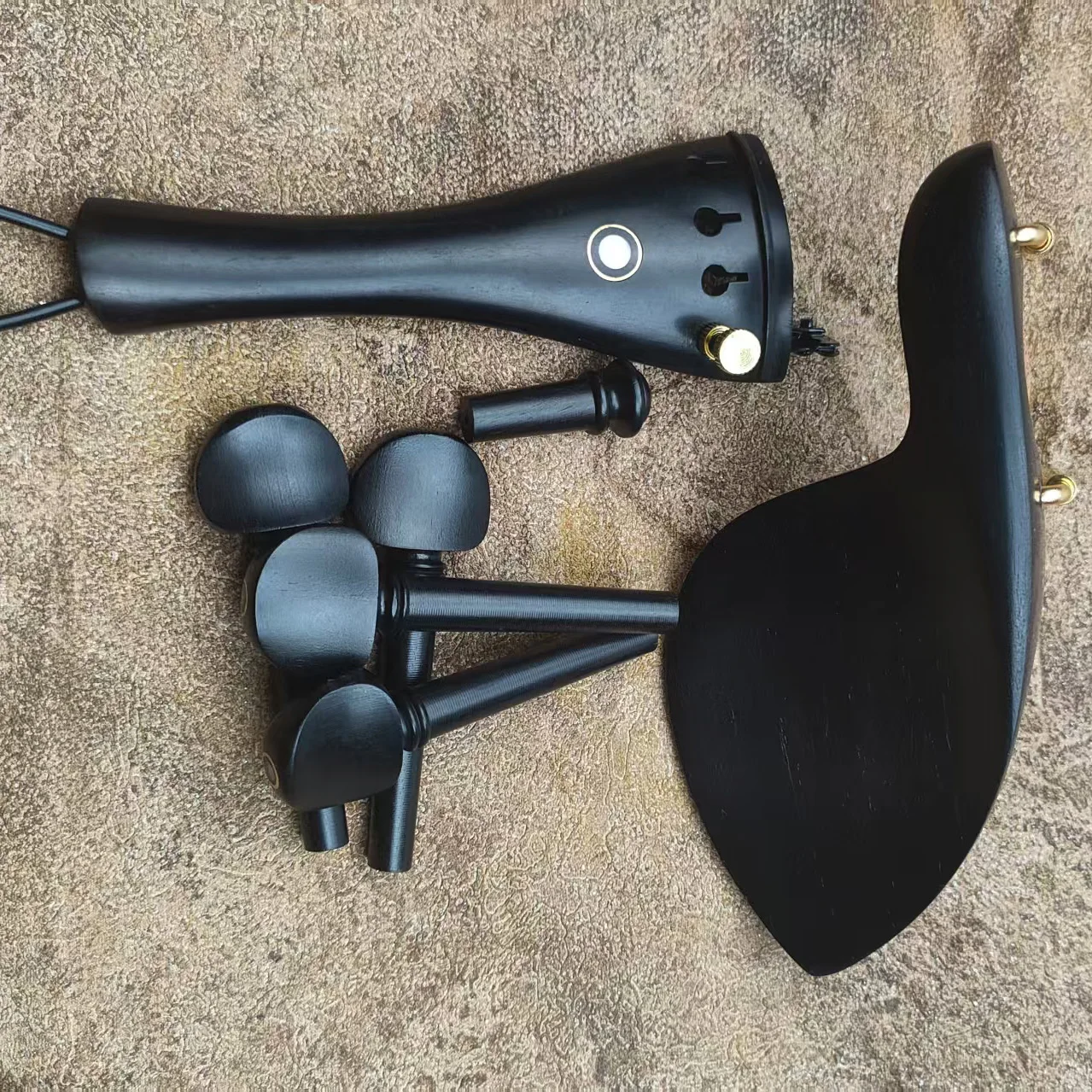 Ebenholz Violine Zubehör Kits Armaturen mit Metallklemme Fintuner Darm Geige Teile 4/4-1/4 Violine Kinnhalter Heringe Saitenhalter Endpin