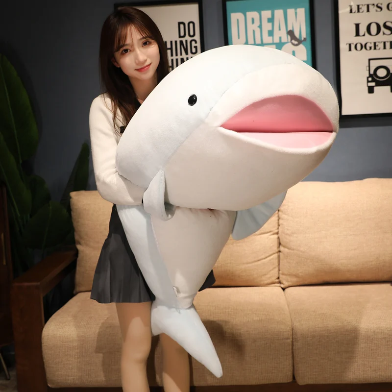 

120cm Giant Open Mouth Whale Plush Toy Blue Pink Sea Animal Stuffed Doll Huggable Shark Soft Animal Pillow Floor Mat Kids Gift