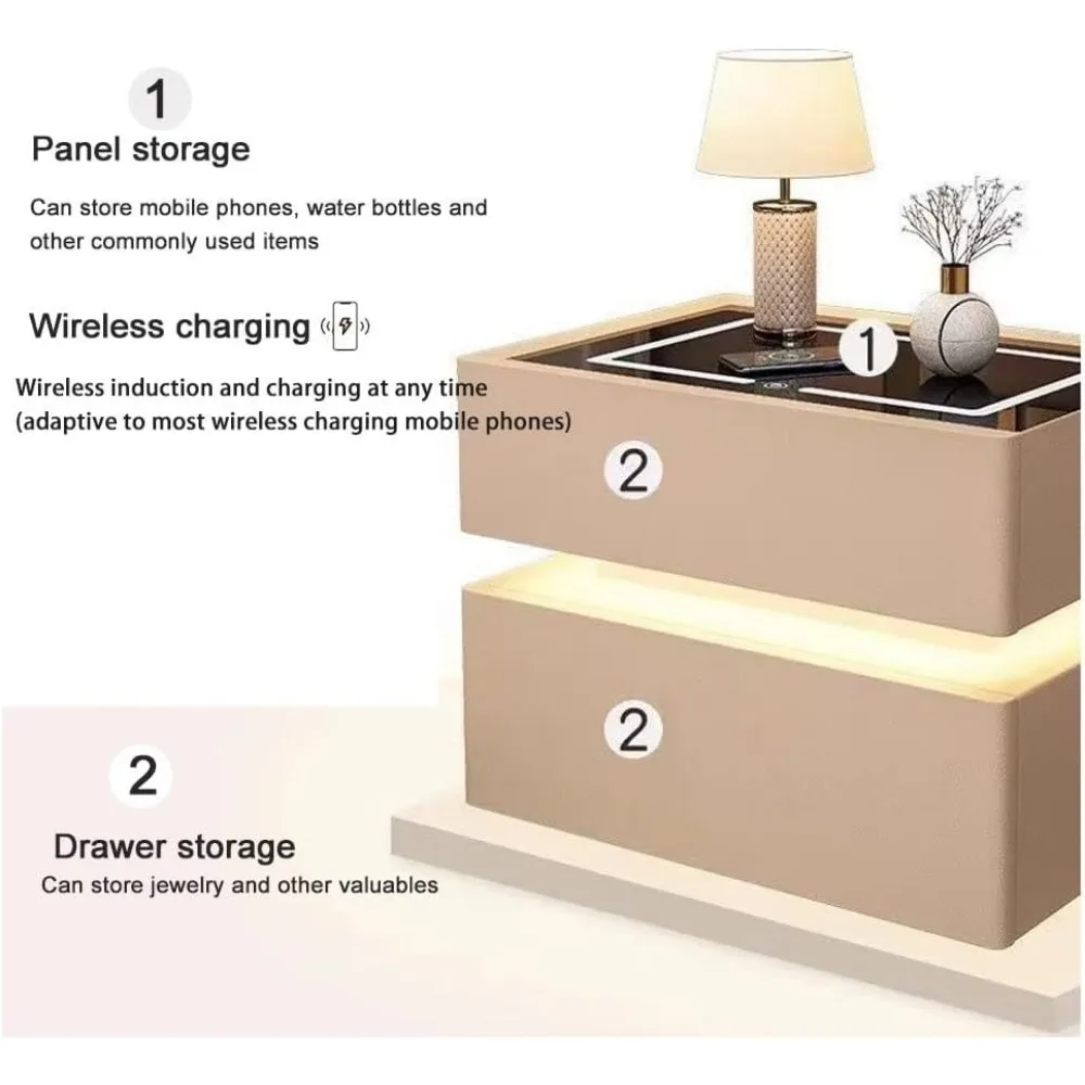 منضدة شحن لاسلكية حديثة مع إضاءة تعمل باللمس وتخزين واسع #4
