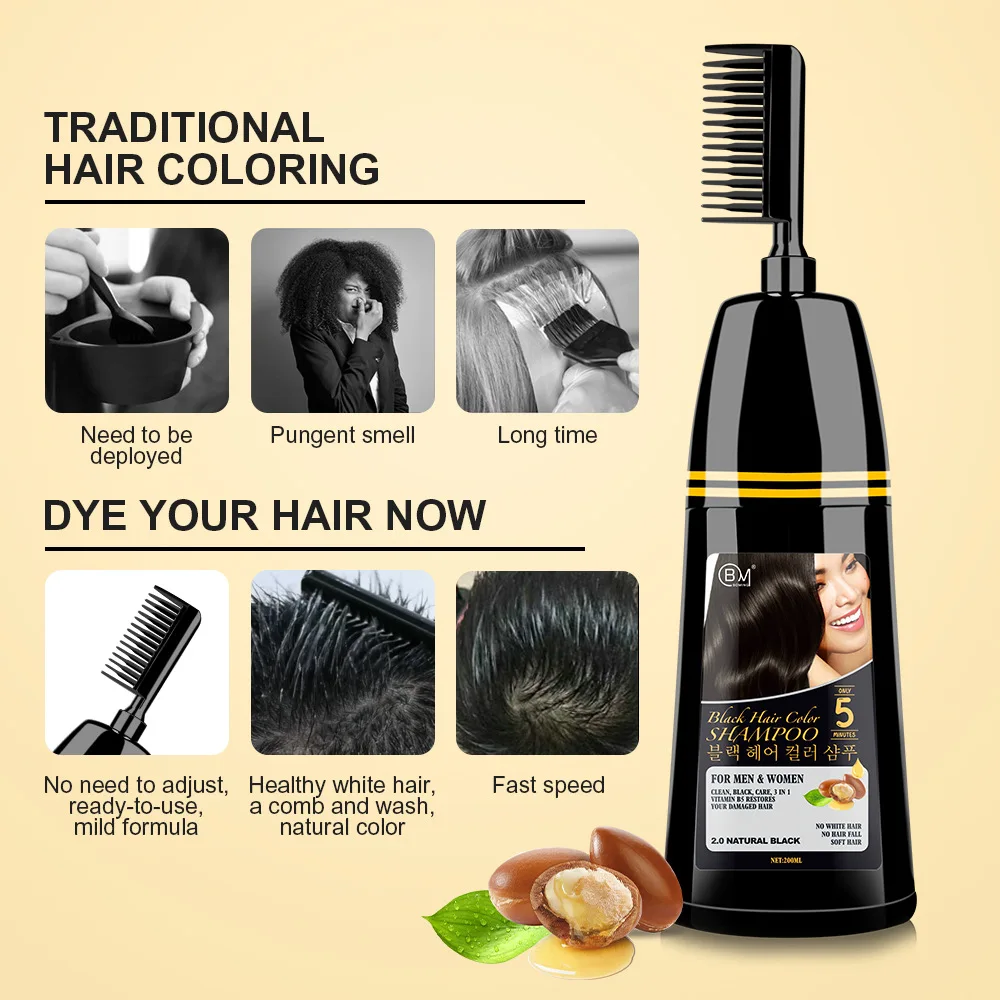 200ml Hair dye plant hair dye a black warm non irritating and long-lasting shade for white hair Easy to use