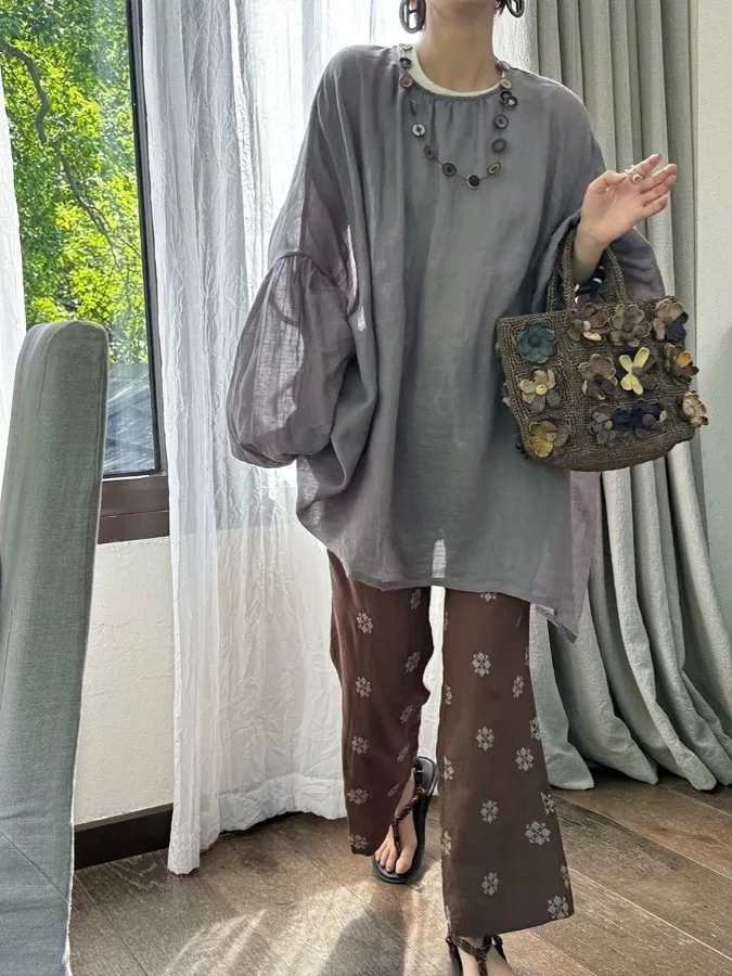 Lanterne rétro Sve irt pour femmes, été, mince, ample, paresseux, amincissant, décontracté, rond, Ne Sunade, couverture supérieure en Fiber de Polyester