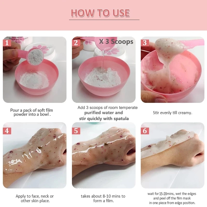 650g Morbido Hydro Gelatina Maschera In Polvere FAI DA TE Maschere Hydrojelly Peel Off Acido Ialuronico Cura Della Pelle Del Viso Maschera di Rosa Per Il Viso