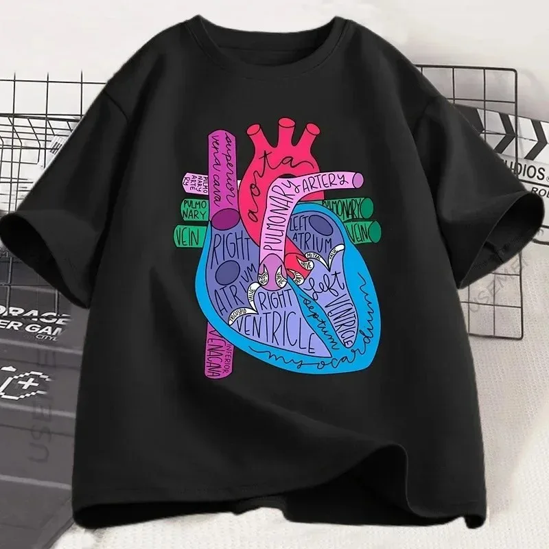 

Heart Anatomy T ShirtWomen Doctor Cardiologist T-Shirt Nursing Tees Causal Short Sleeve Round Neck Tshirt Clothing