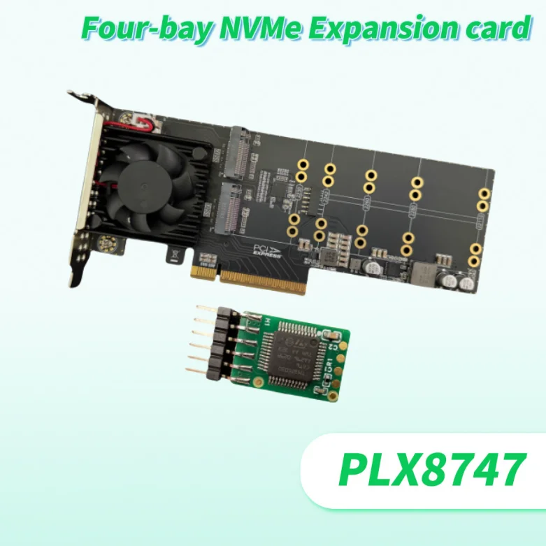 

2025 NEW Driver-Free Split-Free Four-bay NVMe Adapter Array Card Full-High Half-High Baffle Plx8747 Expansion Card 64GT/S