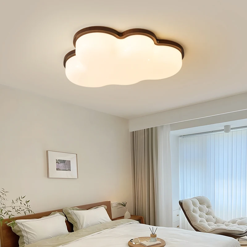 

Wooden Cream Style LED Bedroom Ceiling Lamps Cute Cloud Walnut Color Children's Room Ceiling Lights Home Eye Protection Lighting