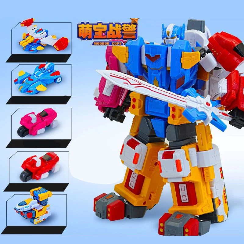 5 IN1 Robot trasformante 7 ''/18 cm Cute Baby Squad Action Figure Boy Raccogliere giocattoli e tempo libero Giocattolo per bambini Vacanze, regali di compleanno