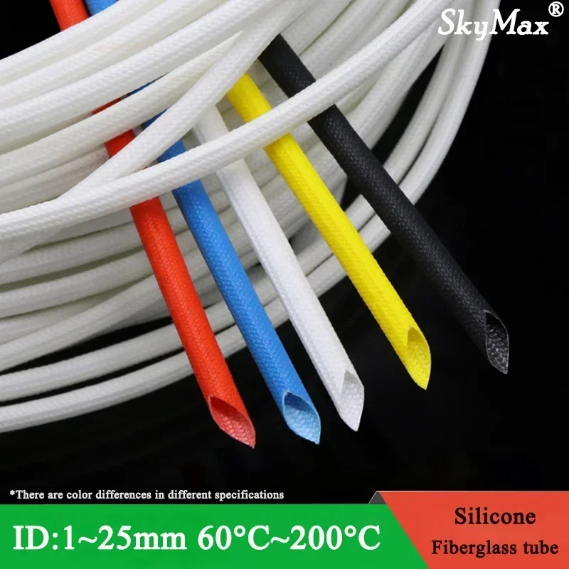 1 Meter ID 1 ~ 25mm Silicone Fiberglass Sleeving Flame Resistant Silicone Resin Insulate Cable Protect Tubing 200 Deg.C