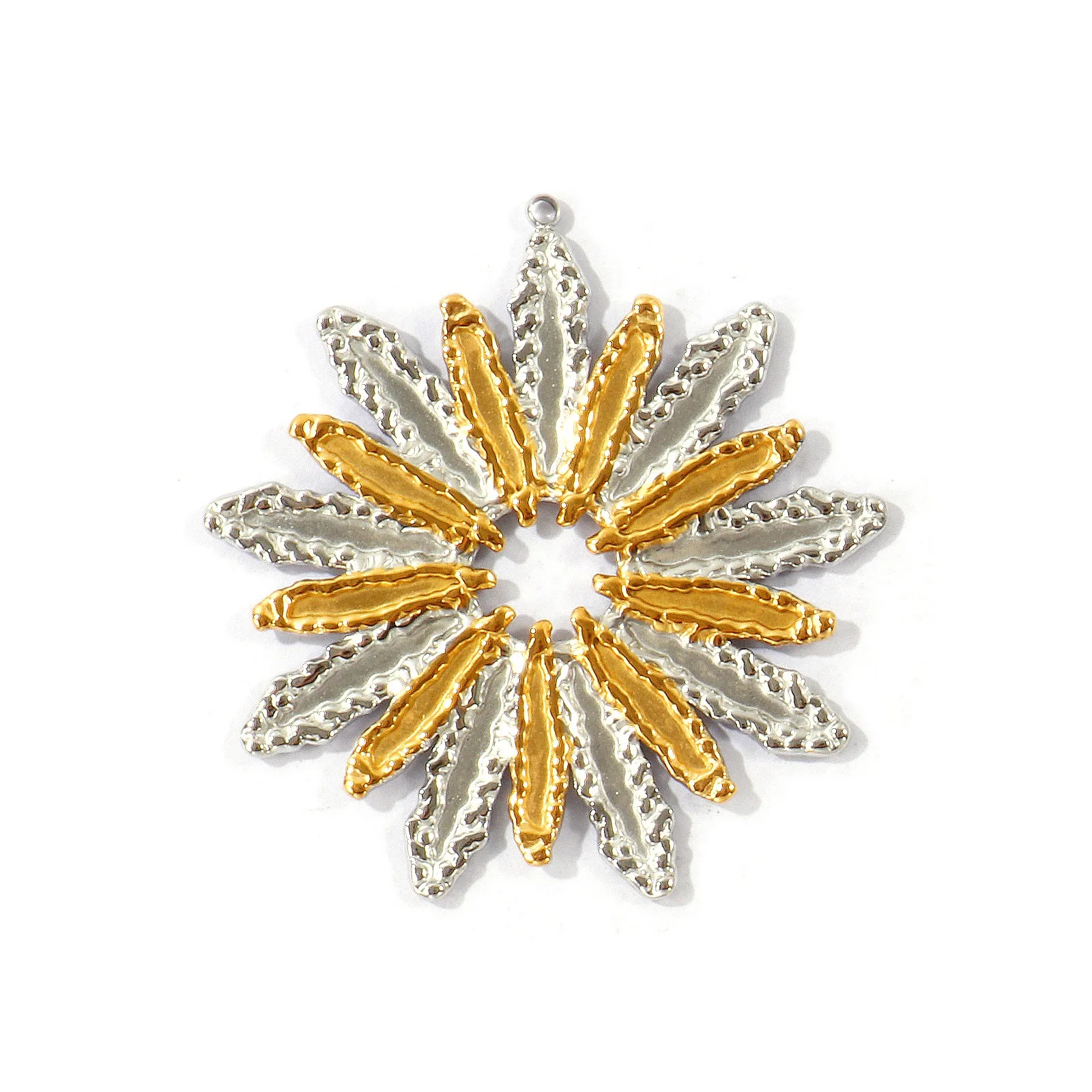 2 Stück zweifarbige Sonnenblumen-Anhänger, 18 Karat vergoldet, aus Edelstahl 304, zum Basteln von Schmuck und Halsketten, Großhandel. – Detail 1