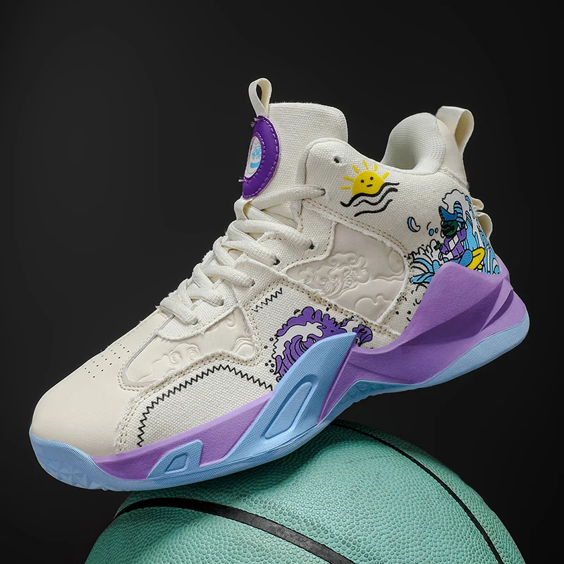 New Children Boys Basketball Shoes Fashion Cute Cool Yellow Kids Basketball Sneakers Thick Soled Non-slip Outdoor Sports Shoes