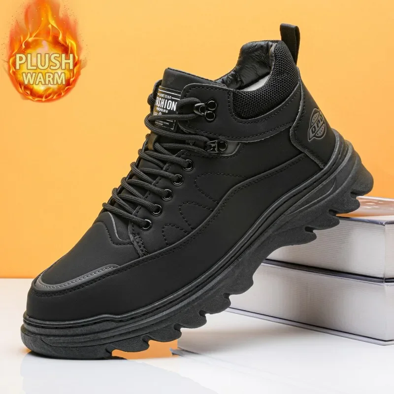 

Новые теплые плюшевые зимние ботинки, мужские зимние кроссовки, мужские ботинки с высоким берцем больших размеров, зимние походные ботинки, уличные нескользящие ботильоны