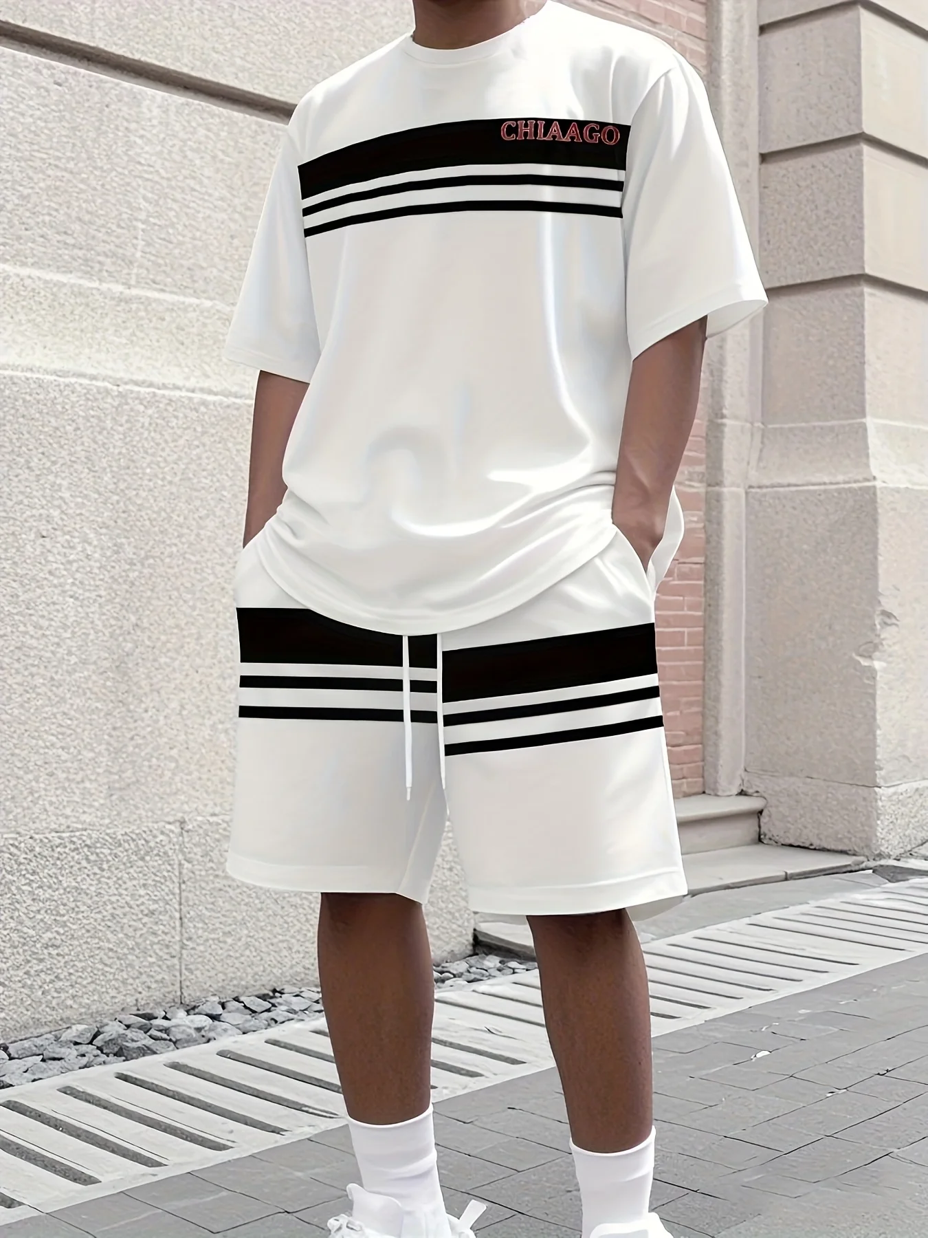 

Men's fashion new product breathable quick drying round neck T-shirt shorts set outdoor sports casual top