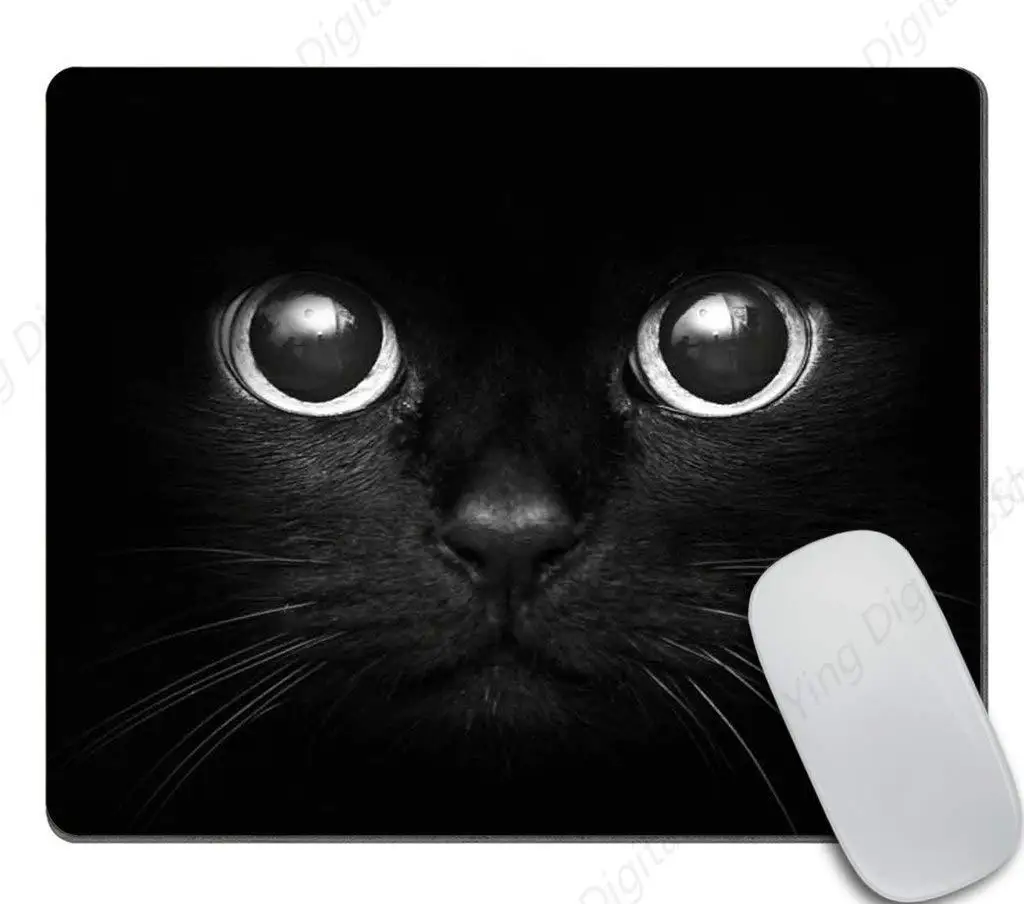 Zwarte Kat Wit Eyed Uiterlijk Anti Slip Rubber Muismat Geschikt Voor Desktop Computers PC's En Laptops Muismatten 25*30 cm