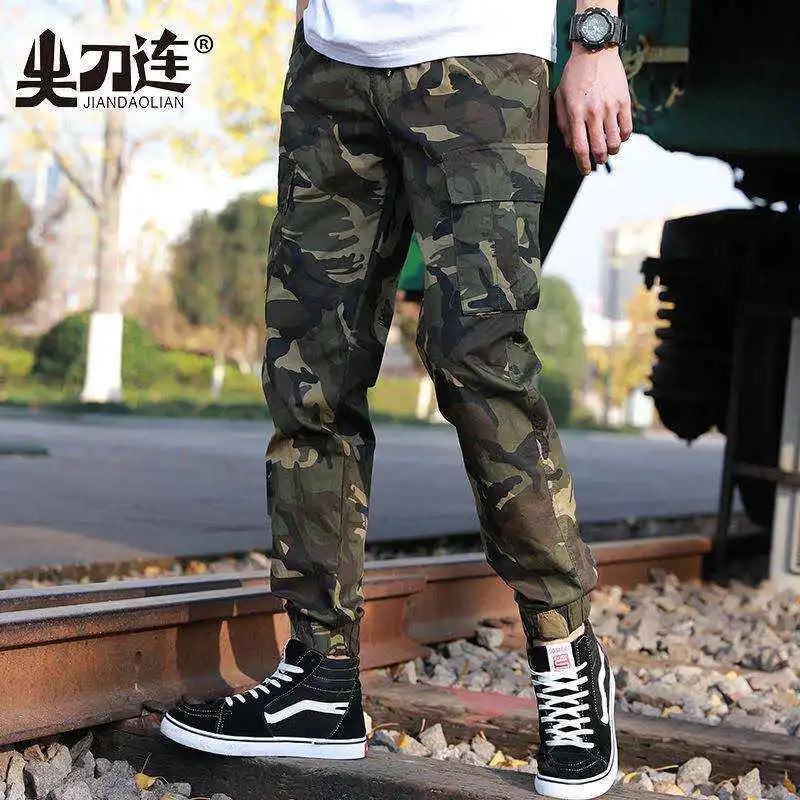 Spring and Summer Casual Pants Micro Stretch Skinny Fit Multi-Pocket Overalls Camouflage Trousers Thin Men