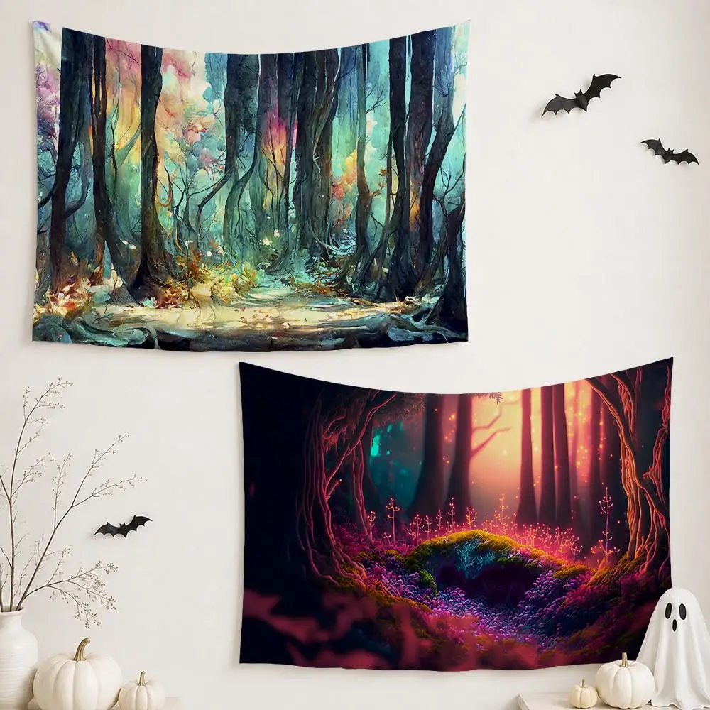 Fantasty Forest Tapestry Custom Living Bedroom Party Dormitory interior Wall bohemian Decoration Attached clip