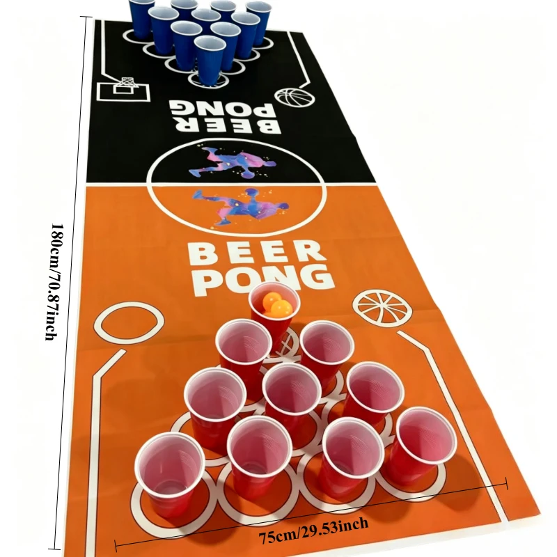 1pc New Beer Pong Table Mat game, Basketball Beer Pong Table Drinking Games Vibrant Beer Party Board Game Mat Adults Party image 8