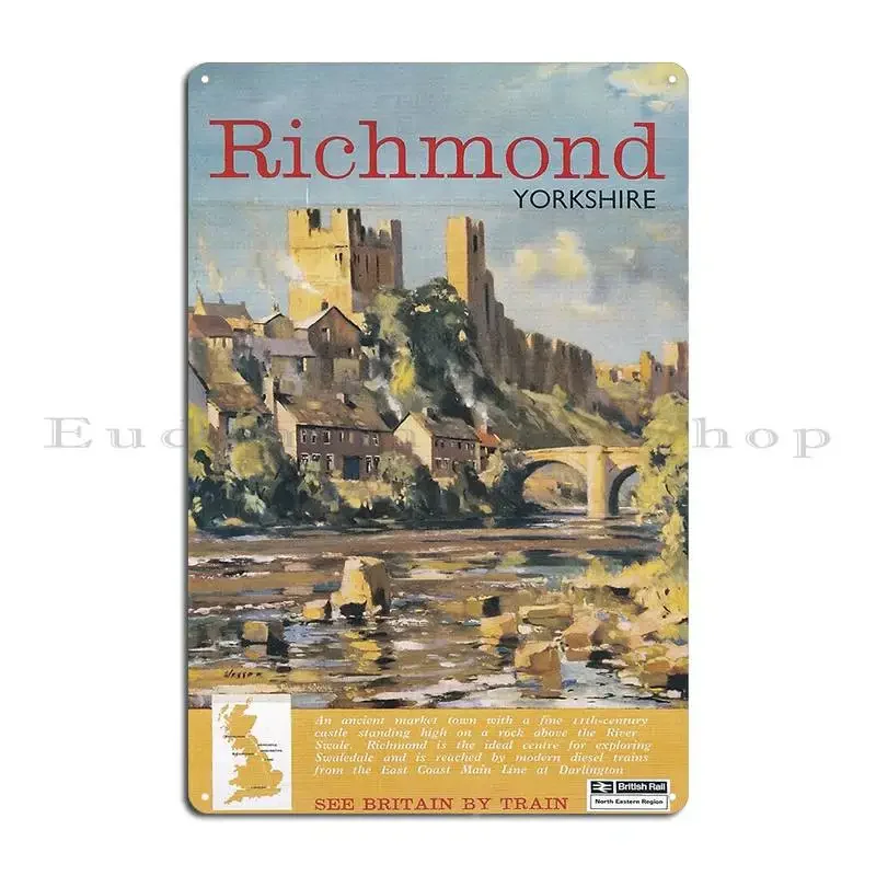 Richmond Yorkshire Vintage Railway Travel Poster 1962 Metal Sign Wall Mural Garage Wall Decor Design Wall Mural Tin Sign Poster