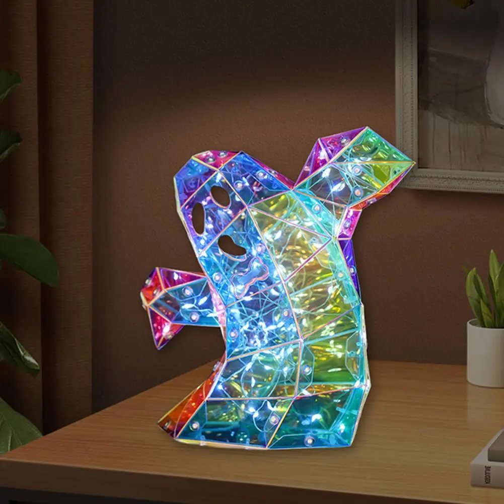 Outdoor Halloween Decor Prismatic Ghost Figurine Spooky Halloween Decoration Lamp for Indoor Outdoor Decor Colorful Ghost Light