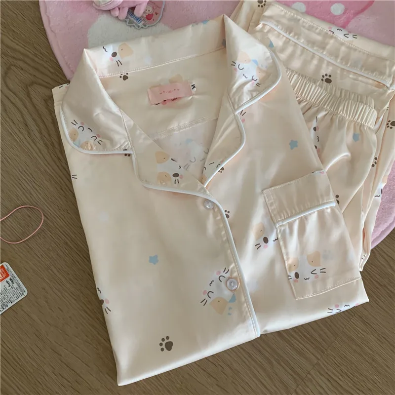 Masyumaro Fluffy Fuwa Nyanko Kat Pyjama Sets Loungewear Nachtkleding Shorts Lente Zomer Anime Leuke Kleding Voor Vrouwen Tiener Meisje