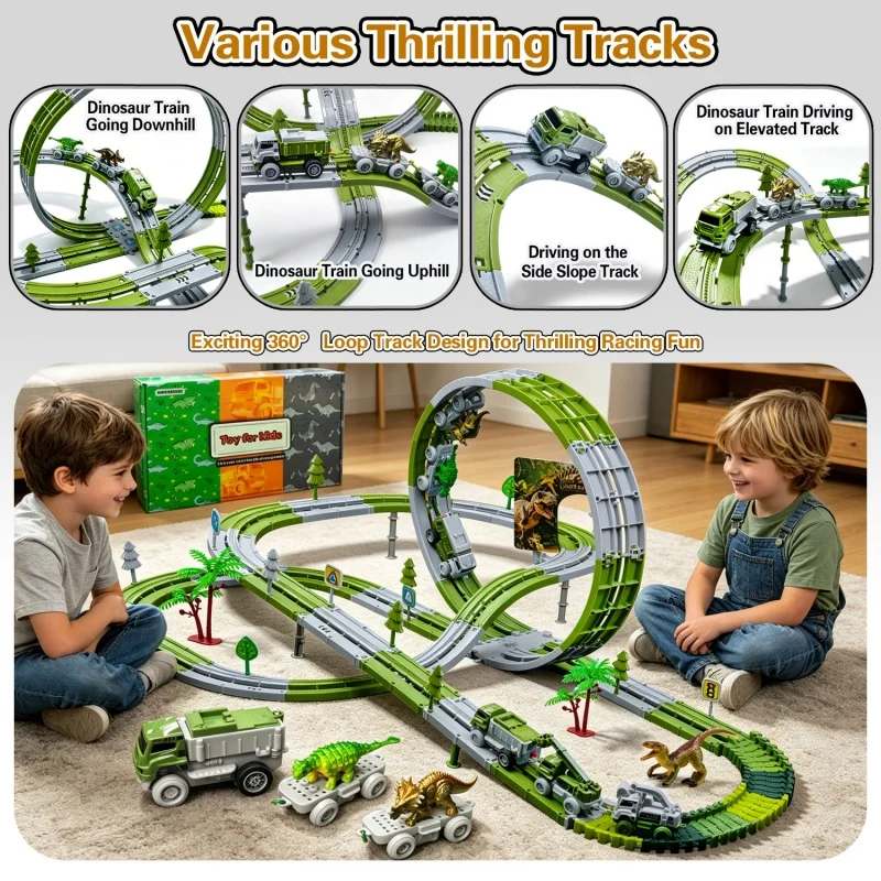 Dinosaur Car Track Set Magic Climbing Flexible Rail Engineering Car Educational Track Car Train Blocks Toys Birthday Gift