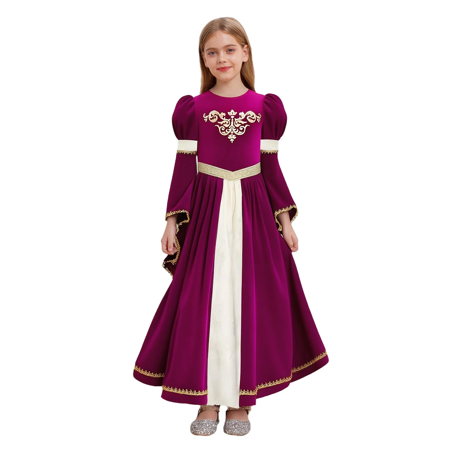

Girls Halloween Medieval Renaissance Princess Costume Bell Sleeve Vintage Victorian Gown Maxi Dress Cosplay Fancy Dress Up