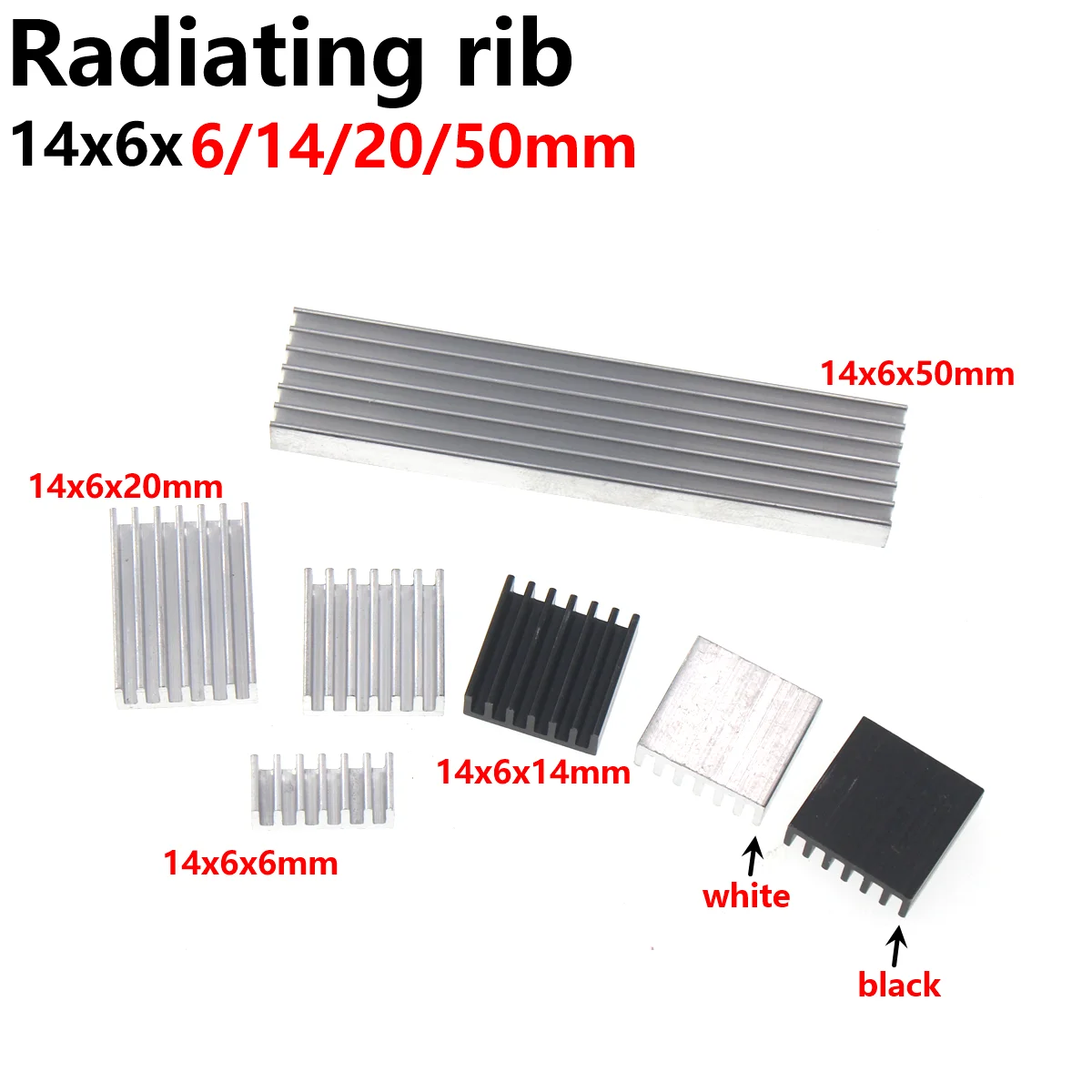 

50/20PCS Vacuum tube video memory CPU chip Aluminum radiator 14*6*6/14/20/65mm heat sink/block black/white