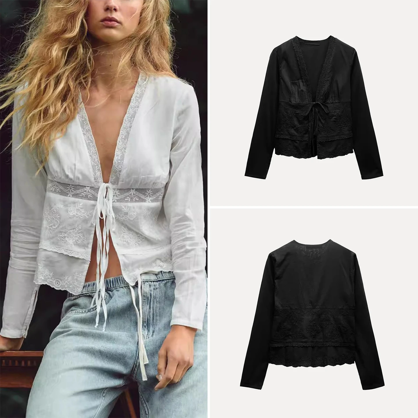 

Женская повседневная рубашка Zadata: стильная, универсальная, для досуга, новинка 2025 года, с V-образным вырезом, длинным рукавом, из полиэстера