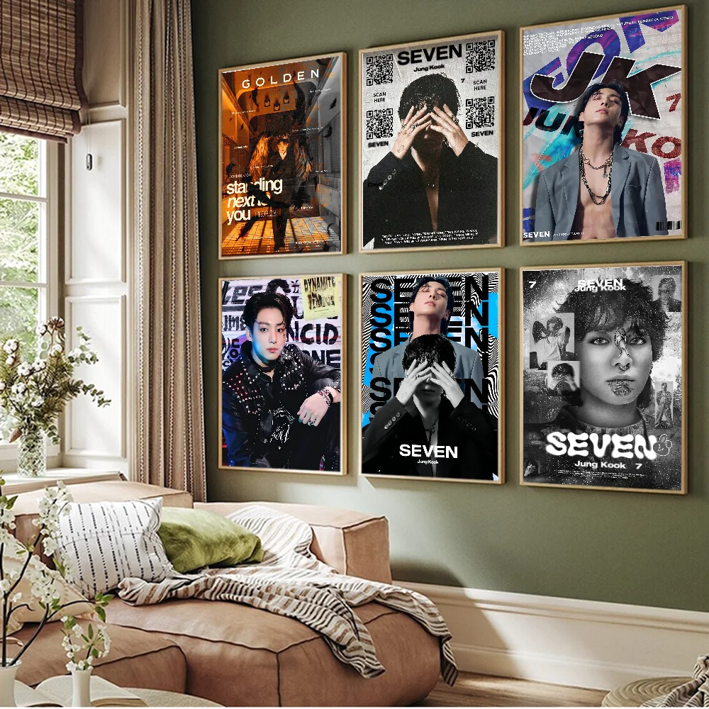 J-JungkookS singer Decorative Movie Sticky Posters Whitepaper Sticker DIY Room Bar Cafe Posters Wall Stickers