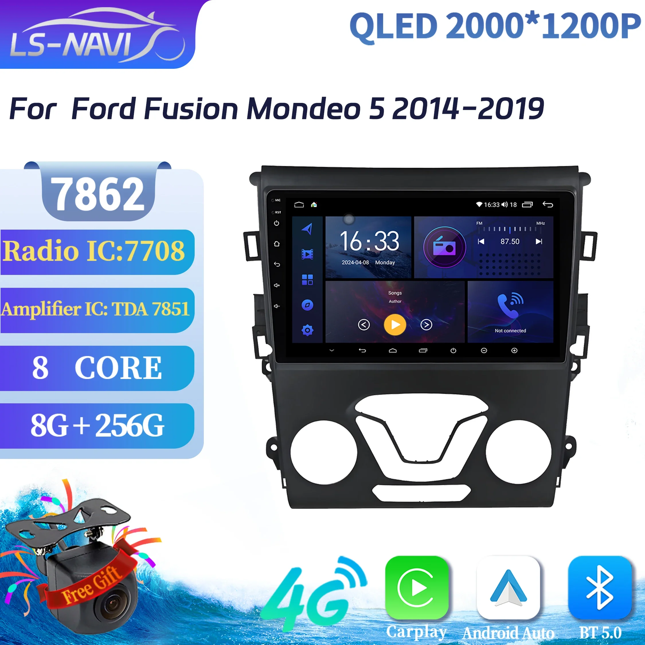 

Android 14 Car Radio Multimedia Navigation For Ford Fusion Mondeo 5 2014-2019 Stereo Wireless Carplay 7862 8+256 2K QLED Screen