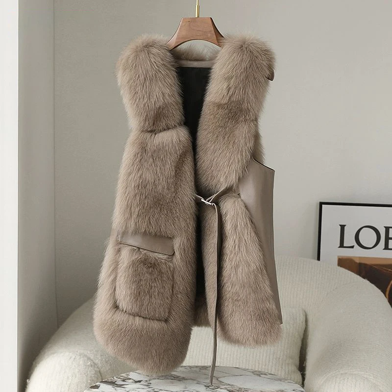 Manteau en fourrure de renard véritable pour femme, manteau entier importé de la Finlande, vernis irrégulier, haut précieux, pur, hiver, nouveau, 2023