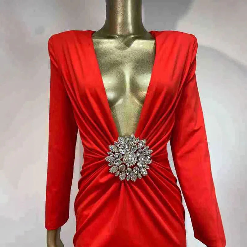 Ele Long Sve Deep V Diamond Button Long Dr Par Dr New Arrival محطة مستقلة الأكثر مبيعًا ربيع عالي الخصر #4