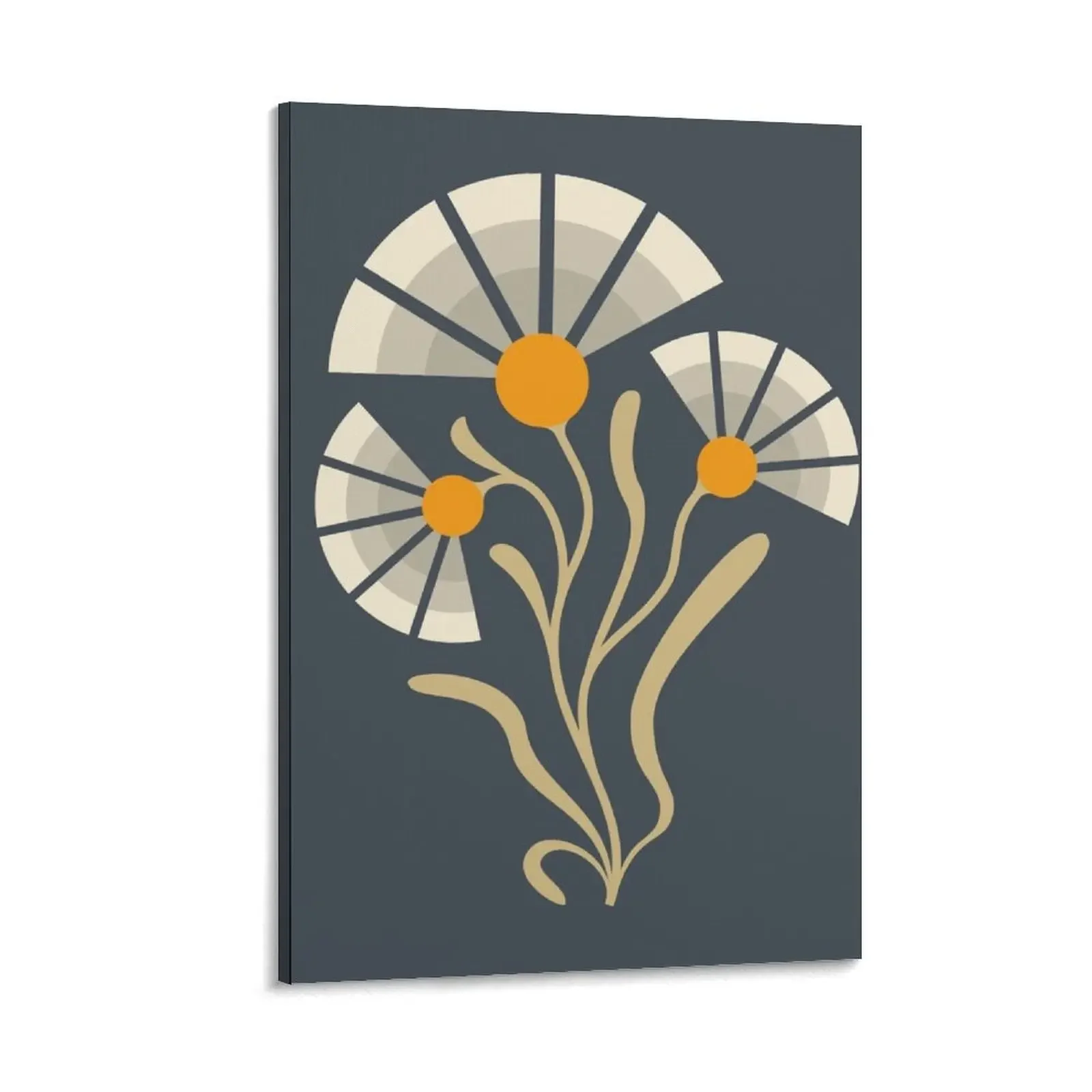 

KF 0168 A - Vintage Retro 70s Floral Pattern in Gray Cream and Yellow Canvas Painting room decorations for men