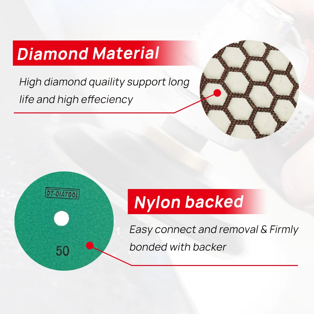 DT 7pieces 125mm grit 50 Premium diamond dry polishing pads diameter 5 inch Resin bond flexible Sanding Discs for angle grinder