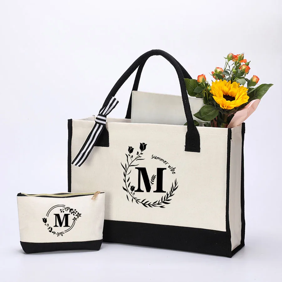 Alphabet Printing Large Capacity Ladies Tote Bag Fashion Hundred Canvas Handbag Daily Tote Shoulder Sons Mother Bag Set