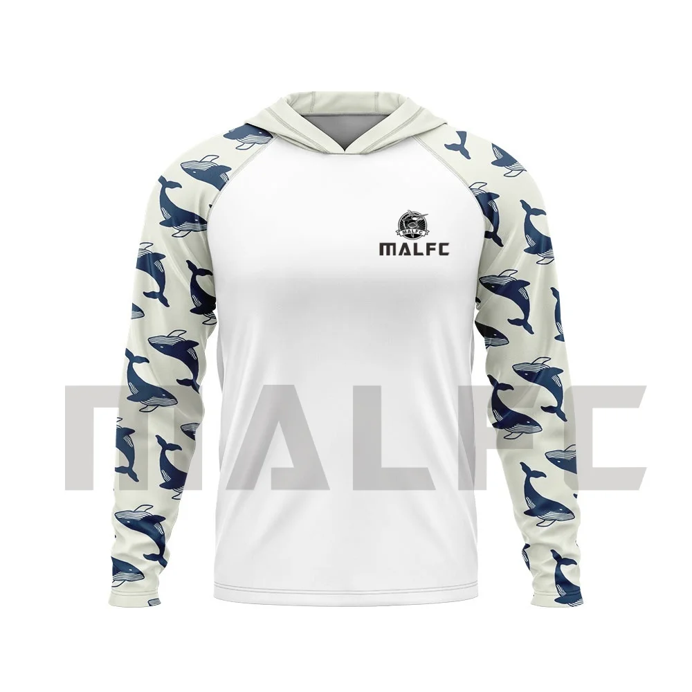 MALFC طويلة الأكمام الصيد تي شيرت الأشعة فوق البنفسجية حماية الصيد ملابس الرجال هود قميص الصيد