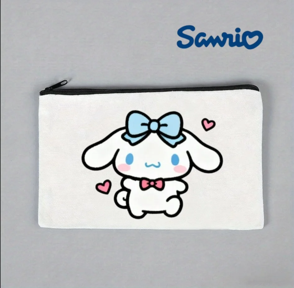 

1PC Cinnamoroll with Blue Bow Canvas Makeup Bag, 22x17cm Sanrio Cosmetic Pouch