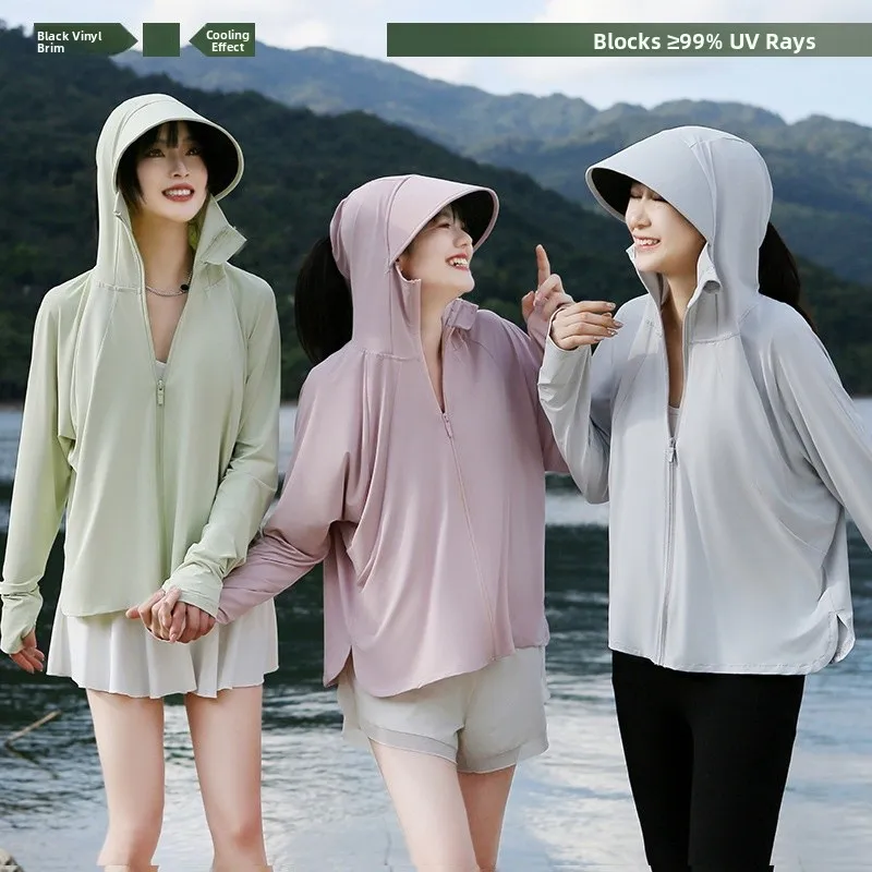

Banana Guest 2025 New Bla Glue Hat Ice Silk Sun Protection Clothes Women's Summer Anti-Uv Loose Fit Regular Length