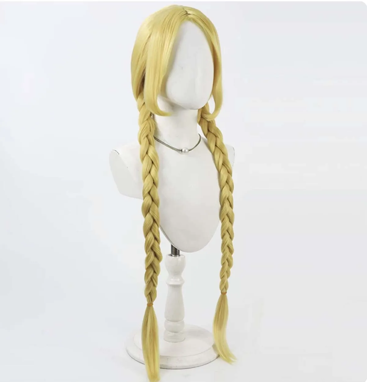 Women Anime Maebashi Witches Choco Mitsumata Cosplay Wig 80cm Light Golden Double Braids Heat Resistant Synthetic Hair Free Wig