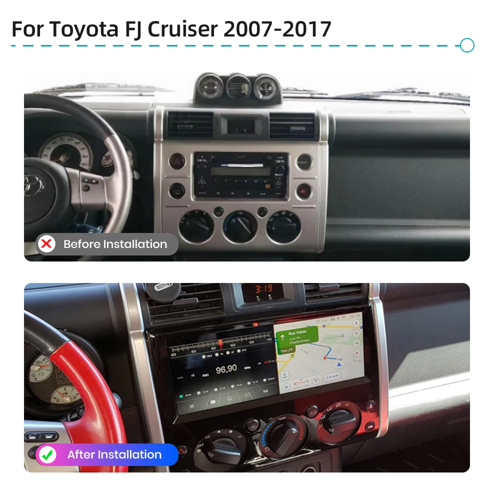 لتويوتا FJ كروزر 2007-2017 أندرويد 14.0 راديو السيارة مشغل وسائط متعددة نظام تحديد المواقع والملاحة CarPlay 4G واي فاي بلوتوث DSP ستيريو #1