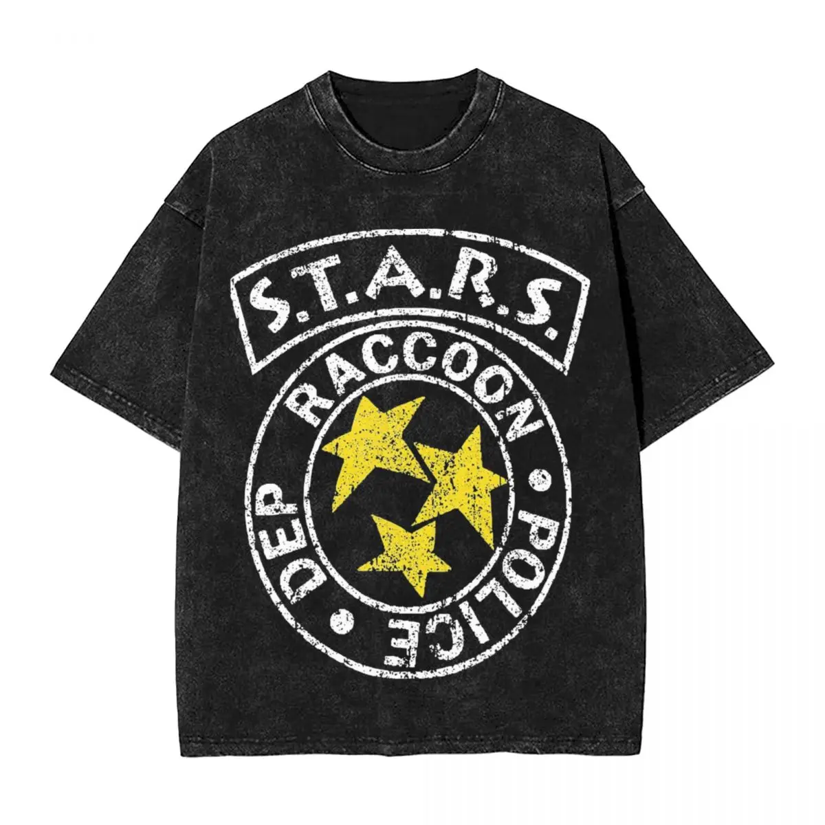 Washed T Shirt STARS Resident Evils Hip Hop Vintage T-Shirts High Street Streetwear Short Sleeve Summer Tops Tops Tees Men Women