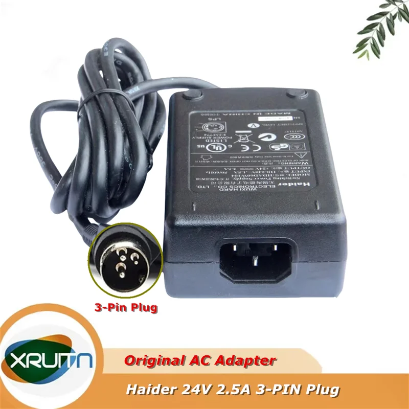 

WUXI HARD Haider Electronics CO.LTD Model HDAD60W104 24V 2.5A 60W Switching Power Supply 3-Pin Plug Pinter AC Adapter Charger