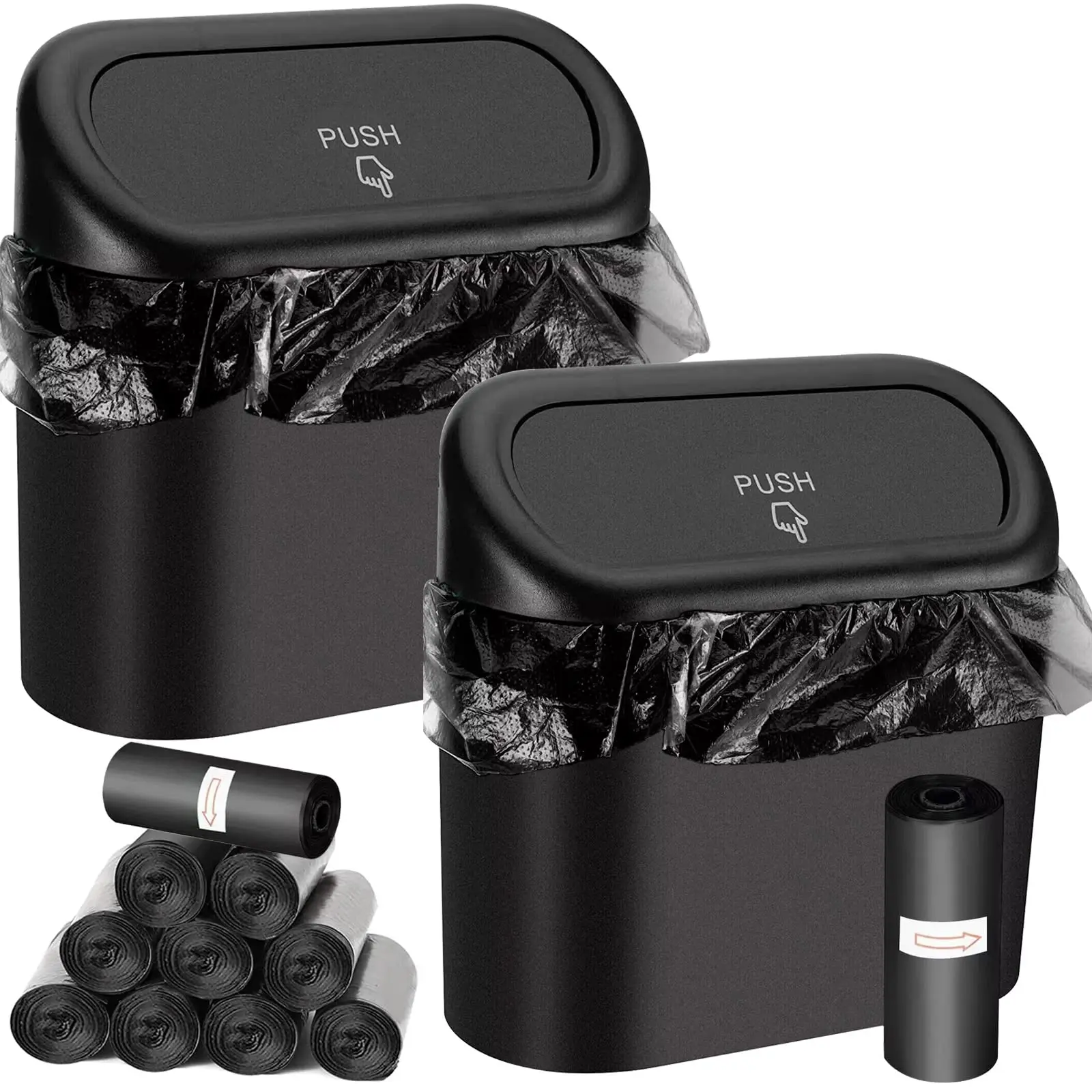 

Compact Push-Lid Trash Bin With 150 Leakproof Garbage Bags For Car, Office And Home Use