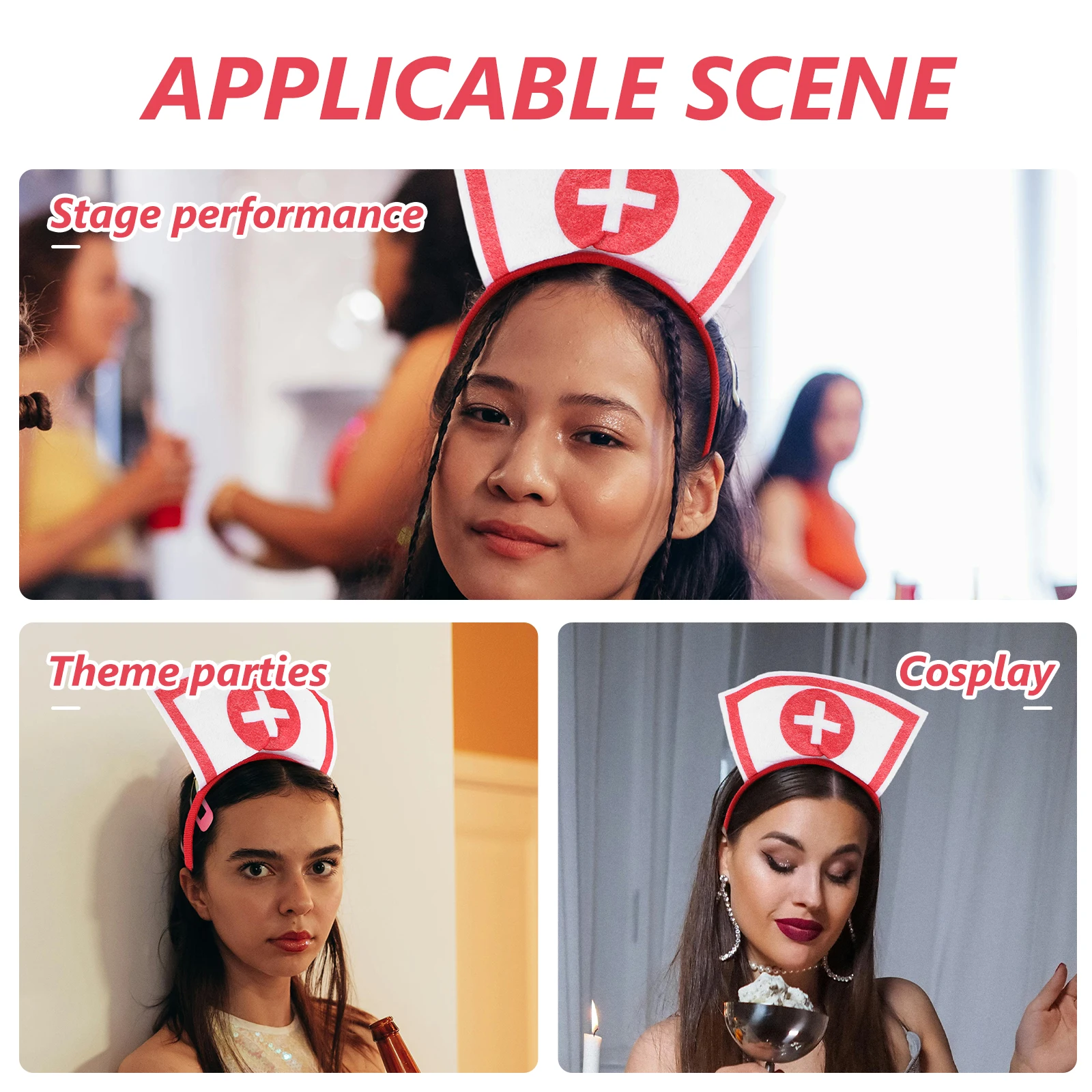 

6pcs Nurse Headband Halloween Costume Accessory Red Fabric Hair Hoops Props Party Accessories Stylish Comfortable Cosplay Stage