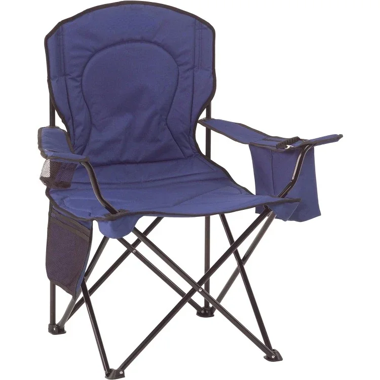 Portable Camping Chair with 4-Can Cooler, Fully Cushioned Seat and Back with Side Pocket and Cup Holder, Carry Bag Included