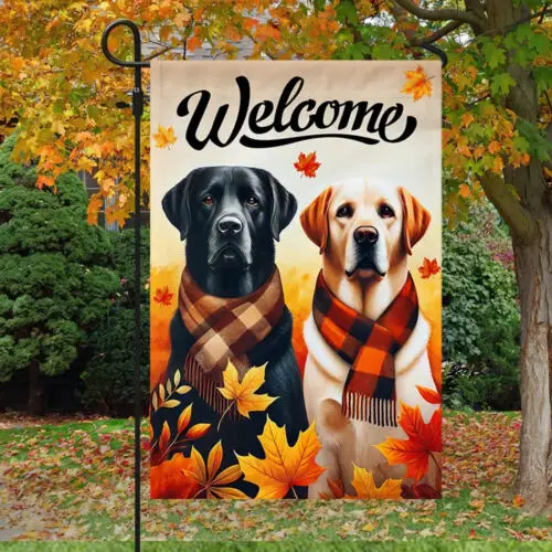 Welcome Fall Black And Yellow Labrador Retriever Dog Flag Garden Flag