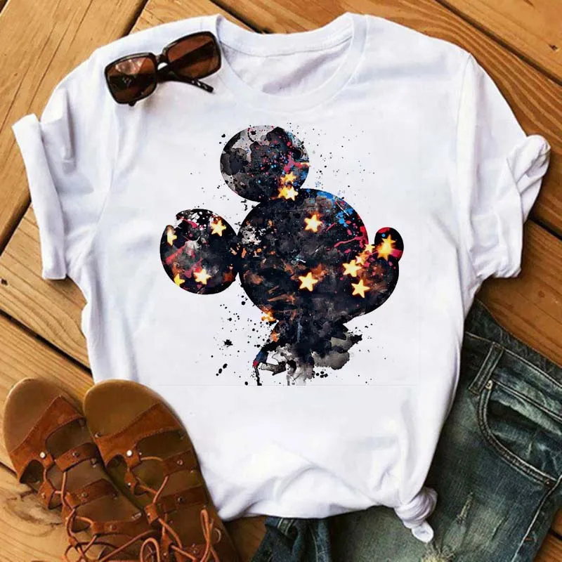 Cute Women's Mickey Mouse Printed T-shirt Summer Men Shirt Fashion Ladies Blouses 2024 Cartoon Minnie Female Tops Kawaii Clothes