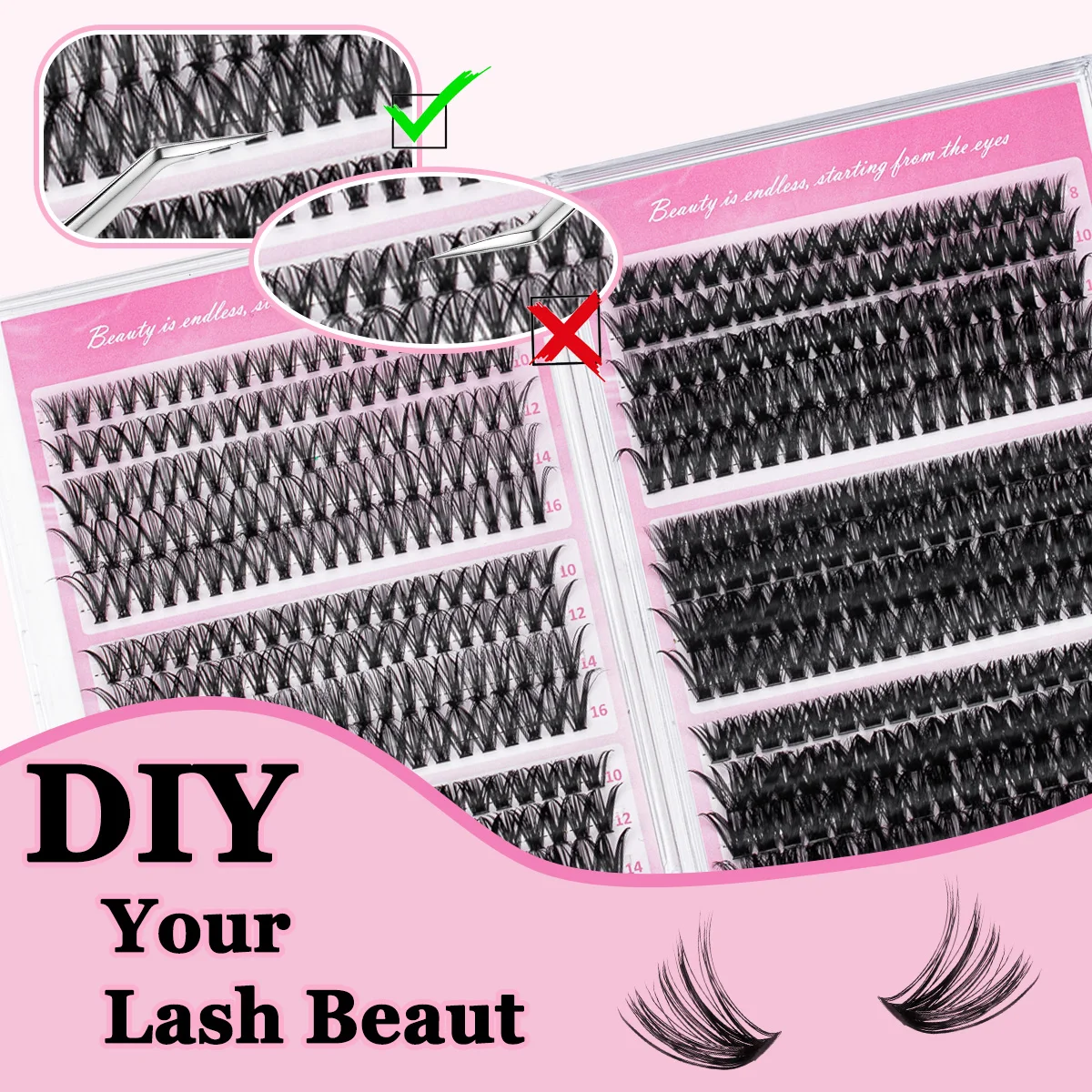 DIY 클러스터 속눈썹 30-100D 개별 속눈썹 부드러운 천연 속눈썹 본드 및 씰 속눈썹 핀셋이있는 대용량