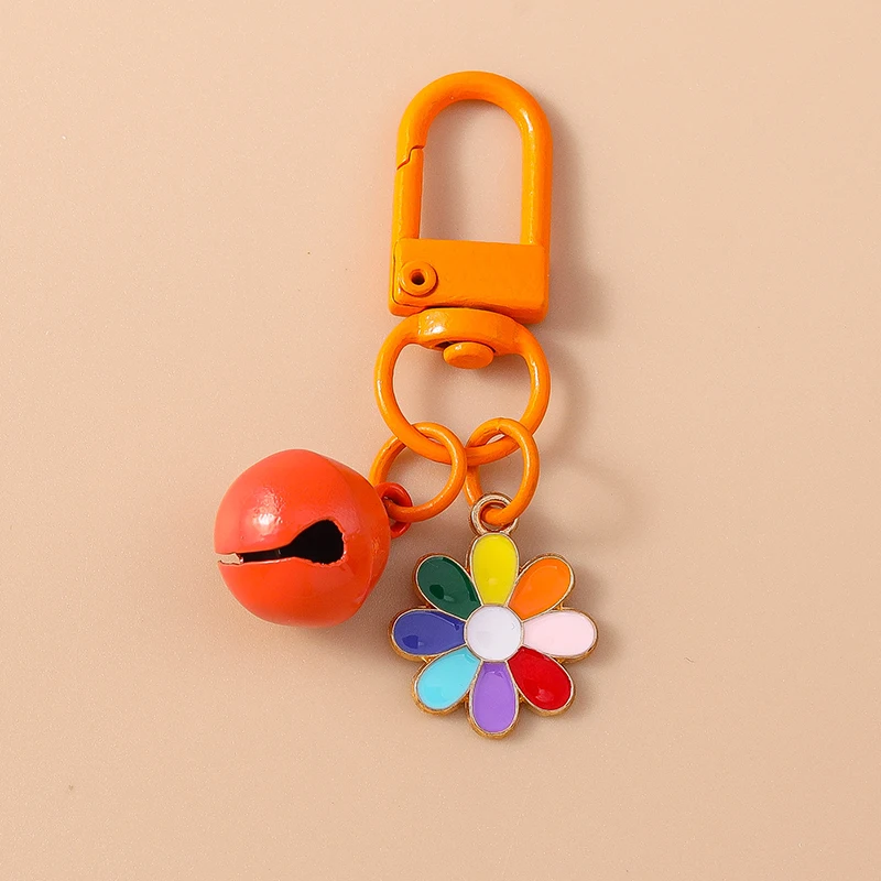 Cute Enamel Butterfly Keychain Small Bells Flower Key Ring Women Girls Handbag Pendants DIY Kid\'s Jewelry Gifts